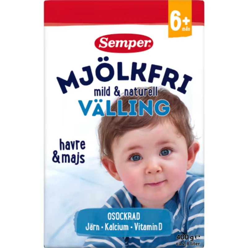 Semper Mjölkfri Mild Naturellvälling Från 6 Månader - Dairy-Free Oat & Corn Porridge 2.8l