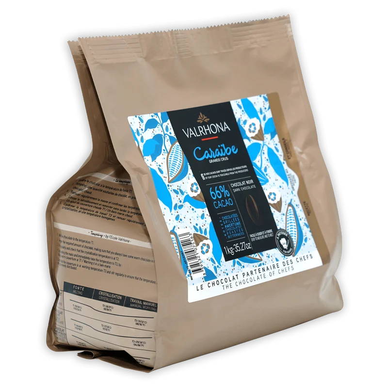 Valrhona Bulk Baking Feves Caraibe Dark Chocolate 66% (1kg)
