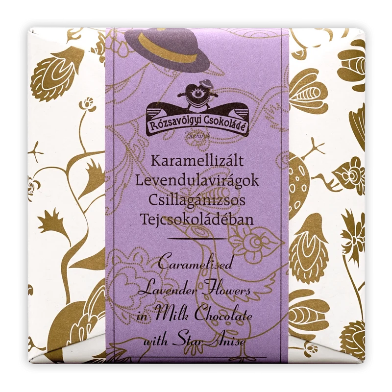 Rózsavölgyi Csokoládé Milk Chocolate w/ Caramelized Lavender Flowers 40%