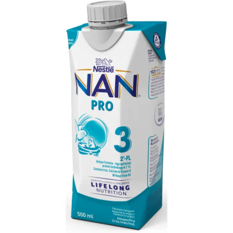 Nestlé Nan Pro 3 Drickfärdig Mjölkdr Från 12 Månader - Ready-to-Drink Toddler Milk with 2'-FL & Omega Fatty Acids 500ml