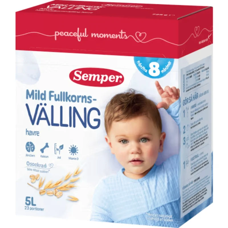 Semper Mild Välling Fullkorn Från 8 Månader - Oat-based Porridge for Toddlers 23p/5l