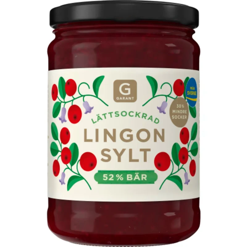 Garant Lingonsylt Lättsockrad - Reduced Sugar Lingonberry Jam 365g