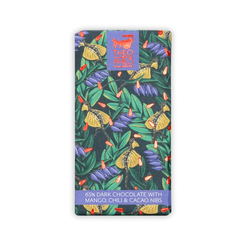 Theo & Philo Dark Chocolate w/ Mango, Chili & Nibs 65%
