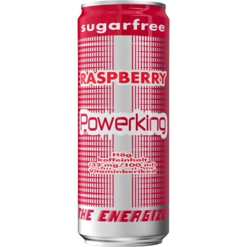 Powerking Raspberry Sugarfree Energidryck Burk - Sugar-Free Energy Drink with Raspberry Flavor 25cl