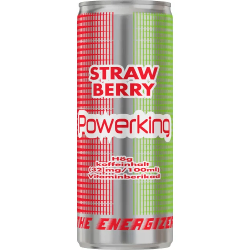 Powerking Strawberry Energidryck Burk - Energy Drink with Strawberry Flavor 25cl