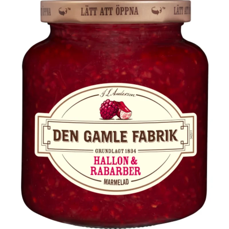 Den Gamle Hallon& Rabarber Marmelad - Raspberry & Rhubarb Marmalade 380g