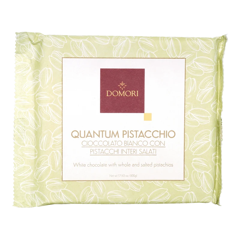 Domori Quantum White Chocolate Slab w/ Whole Salted Pistachios 32%