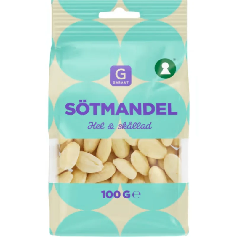 Garant Mandel Skållad Hel - Blanched Almonds 100g