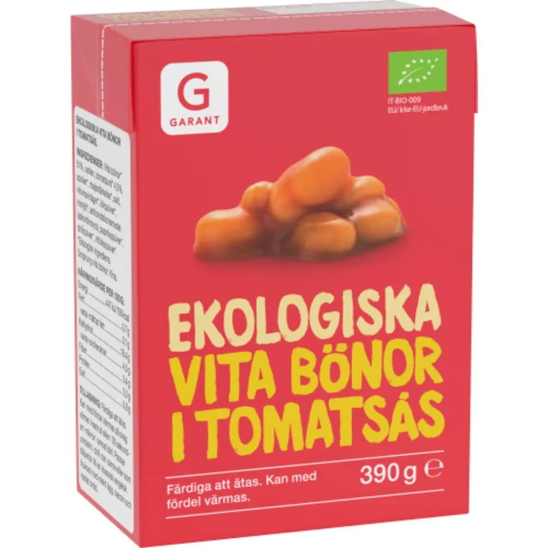 Garant Eko Vita Bönor Tomatsås Ekologiska - Organic White Beans in Tomato Sauce 390g