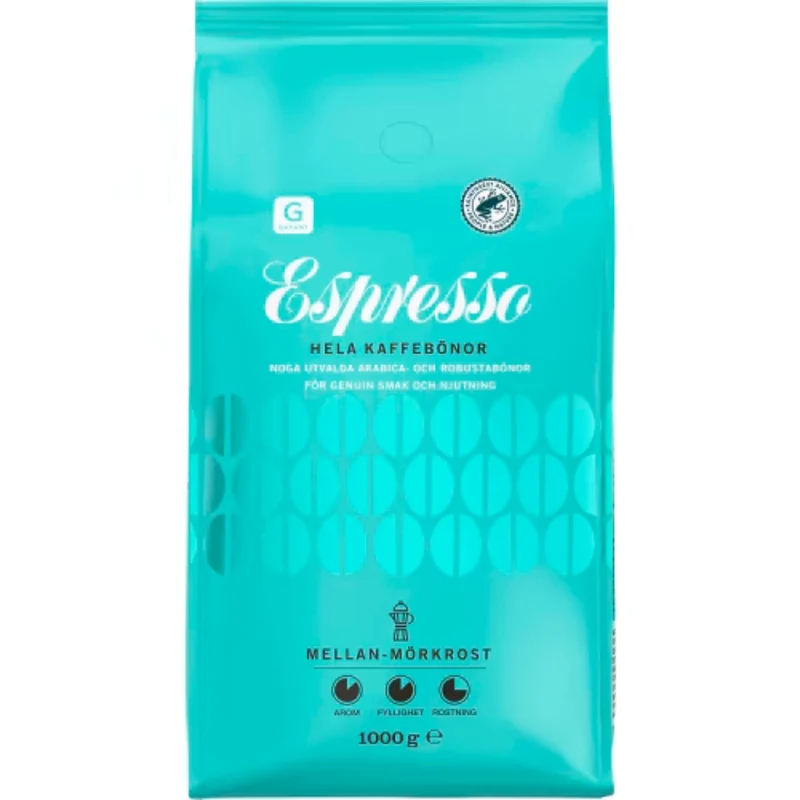 Garant Espresso Mellan-mörkrost Hela Bönor - Whole Coffee Beans 1kg