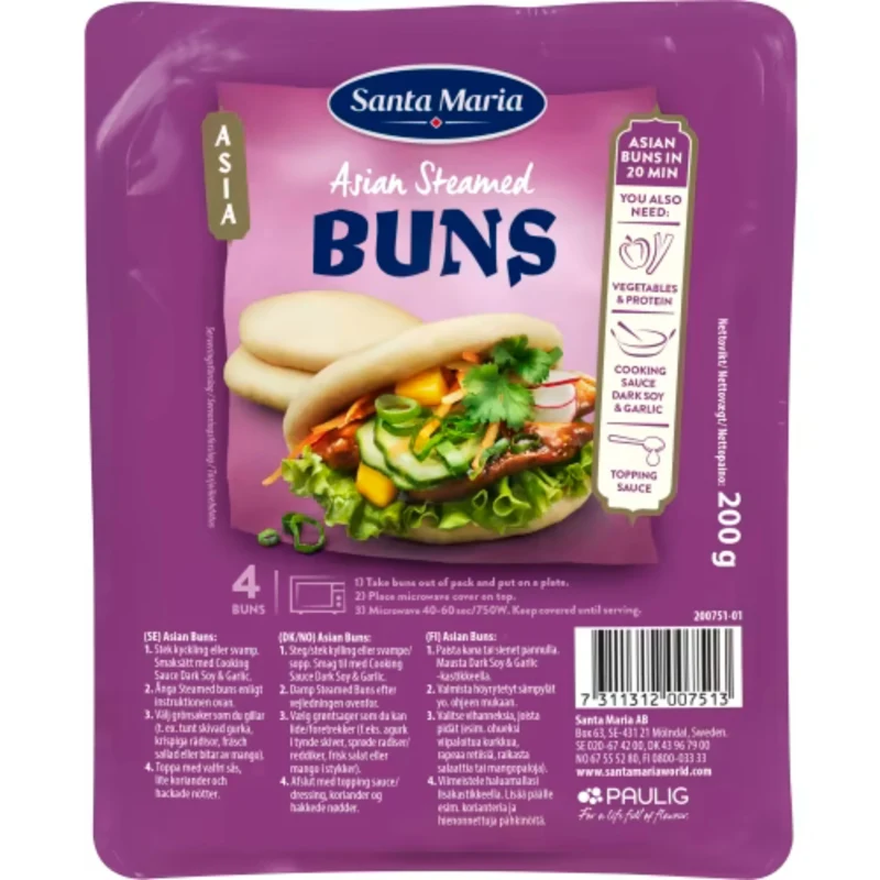 Santa Maria Asian Steamed Buns 4p - Bao Buns 200g