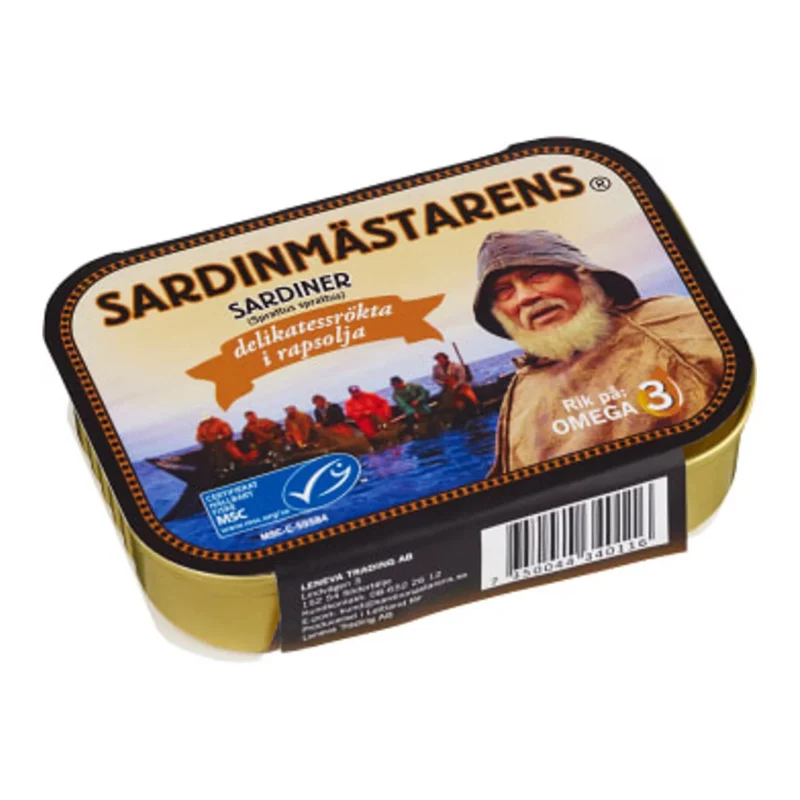Sardinmästarens Delikatessrökta Sardiner i rapsolja - Smoked Sardins in rapeseed oil 100g