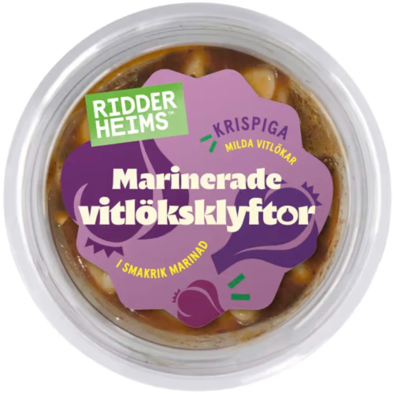 Ridderheims Vitlöksklyftor Marinerade - Crispy Yet Mild Garlic in a Flavorful Spice Marinade 160g