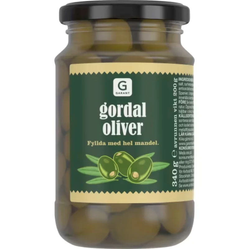 Garant Oliver Gordal med Hel Mandel - Spanish Olives Stuffed with Whole Almonds 340g