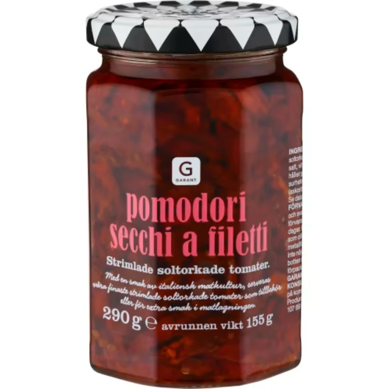 Garant Pomodori Secchi A Filetti Strimlad Solt Tomat - Sliced Sun-Dried Tomatoes 290g