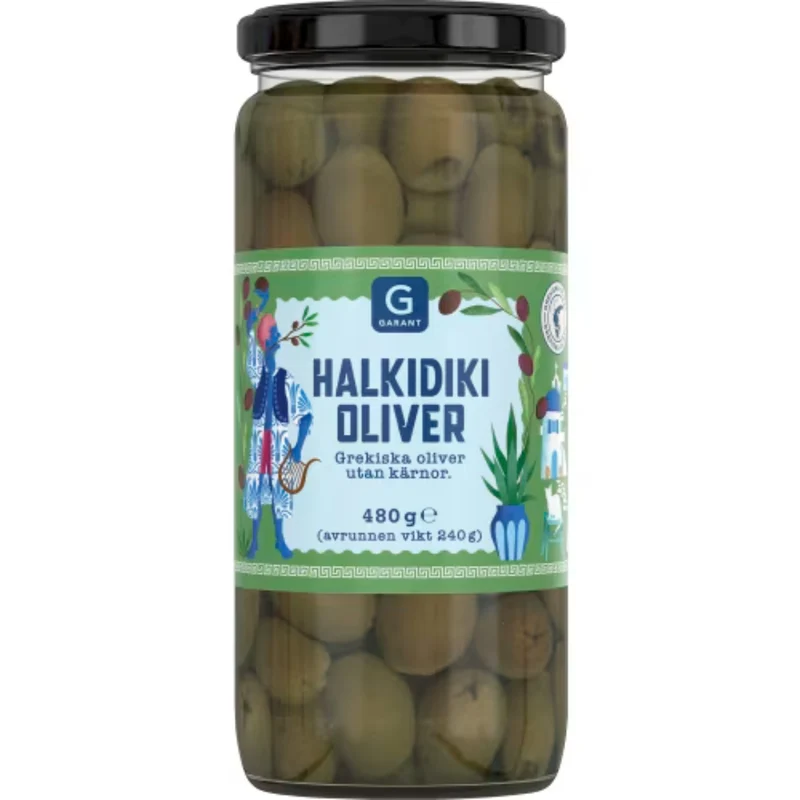 Garant Halkidiki Oliver Utan Kärnor - Halkidiki Olives 480g