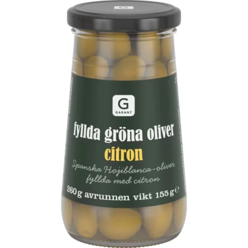 Garant Gröna Oliver med Citron - Green Olives Stuffed with Lemon 260g