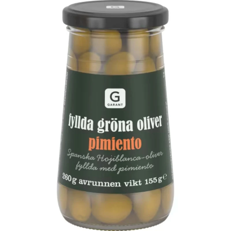 Garant Gröna Oliver med Pimiento - Green Olives Stuffed with Pimiento 260g
