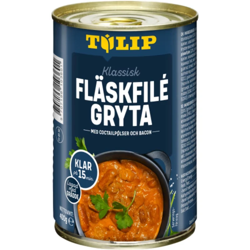 Tulip Fläskfilégryta med Cocktailpølser Och Bacon - Pork Tenderloin Stew 400g