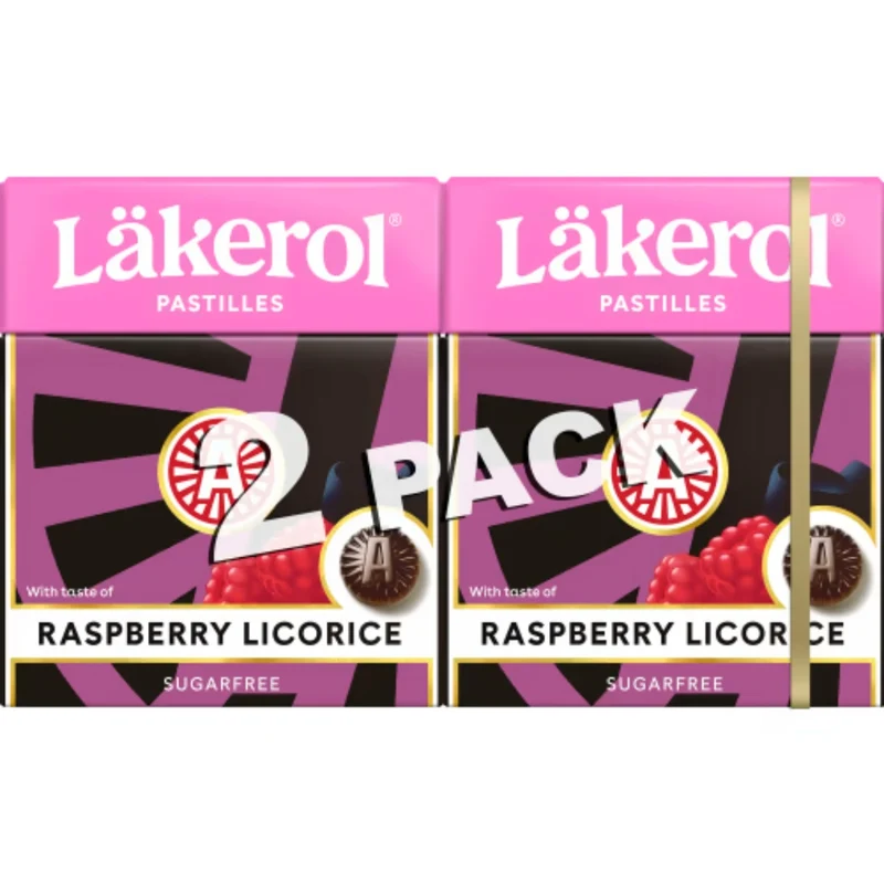 Läkerol Raspberry Licorice 2-pack – Sugar-Free Raspberry and Licorice-Flavored Pastilles 2p/50g