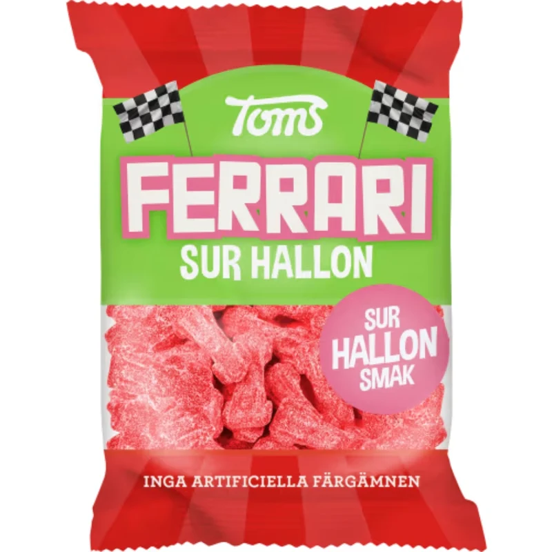 Toms Ferrari Sur Hallon Påse - Sour Raspberry Gummy Cars 120g