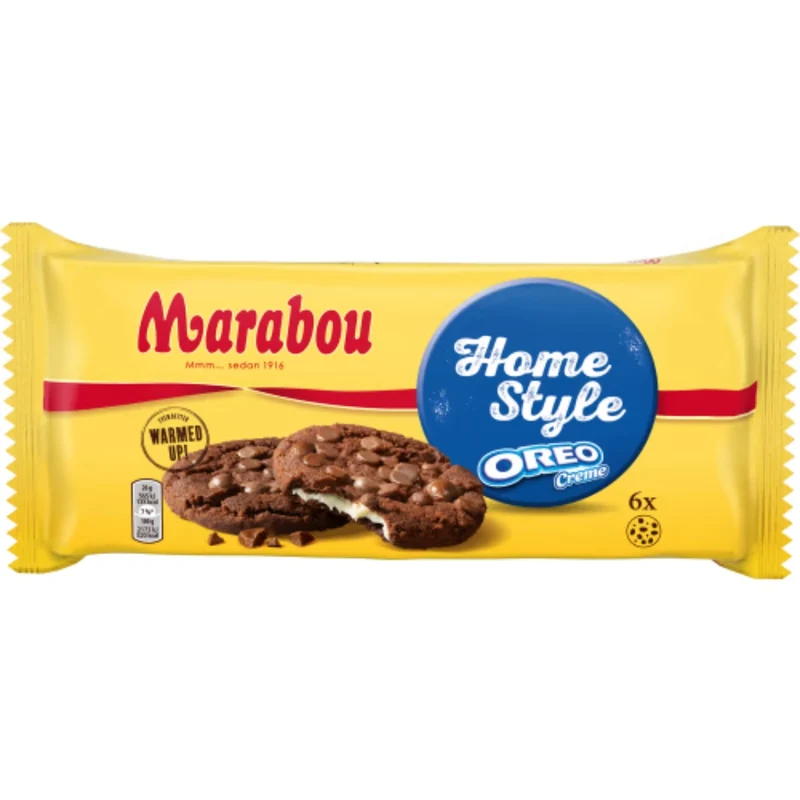 Marabou Oreo Creme Homestyle Kakor - Crispy Chocolate Cookie with Dark Chocolate Chunks and a Oreo Vanilla Cream filling 156g