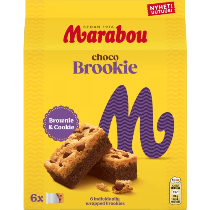 Marabou Choco Brookie Kaka - Soft Cookie Brownie with a layer of Crispy Chocolate Chip Cookie 132g