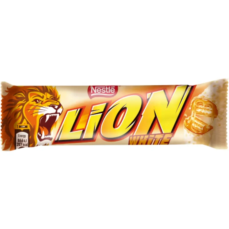 Nestlé Lion White - Crispy filled Wafer, Caramel, and Crunchy Cereal, covered in White Chocolate 42g
