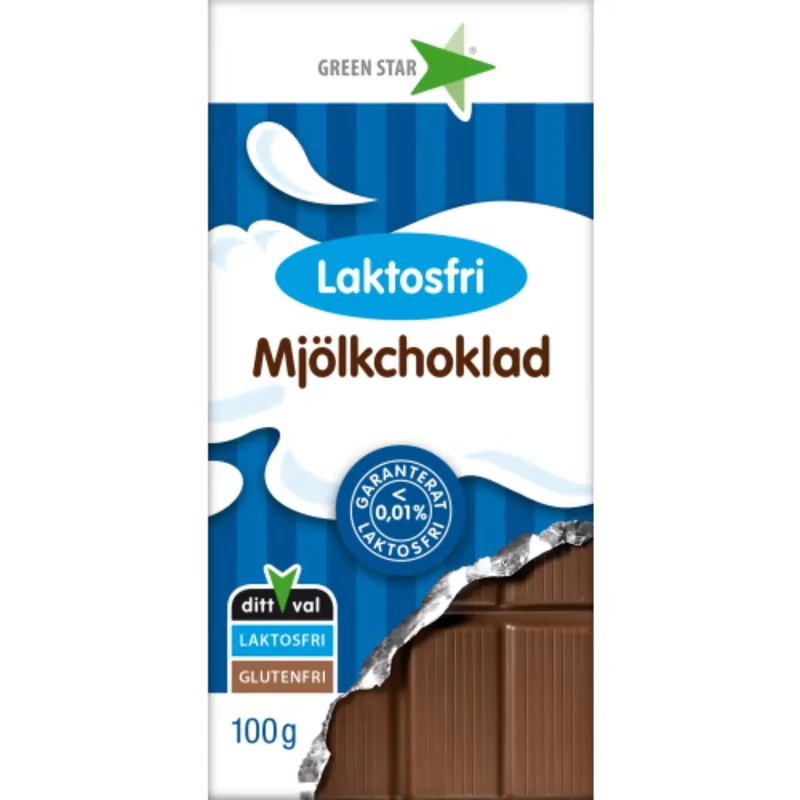 Green Star Mjölkchoklad Laktosfri - Lactose-Free Milk Chocolate Bar 100g