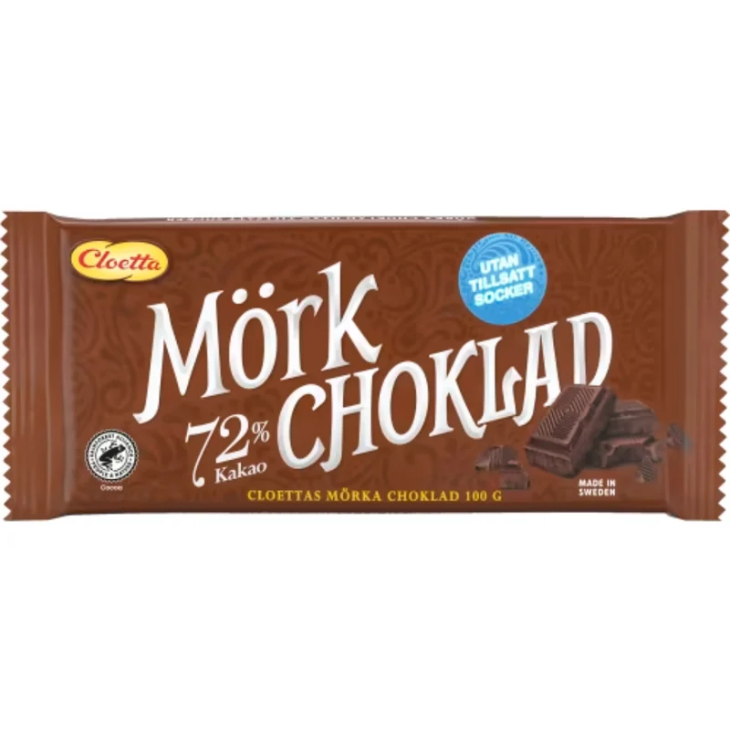 Cloetta Mörk Choklad utan Tillsatt Socker - Dark Chocolate bar Without Added Sugar 100g