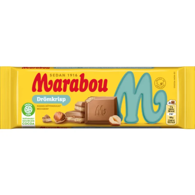Marabou Drömkrisp Hasselnougat - Milk Chocolate bar with Hazelnut Nougat, Crispy Bits, and a pinch of Salt 90g
