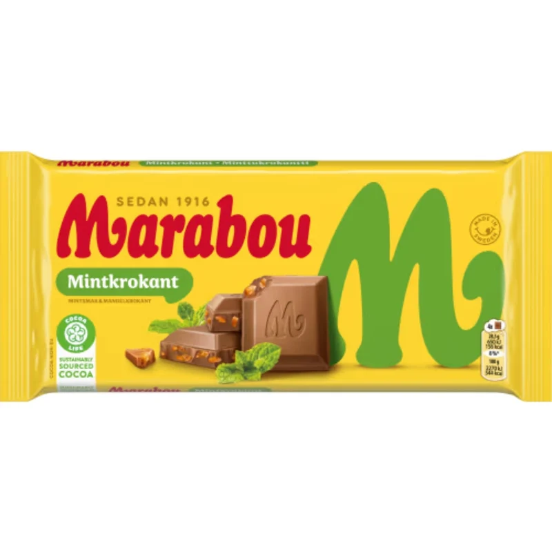 Marabou Mintkrokant - Milk Chocolate with Crunchy Almond Toffee and Mint 160g