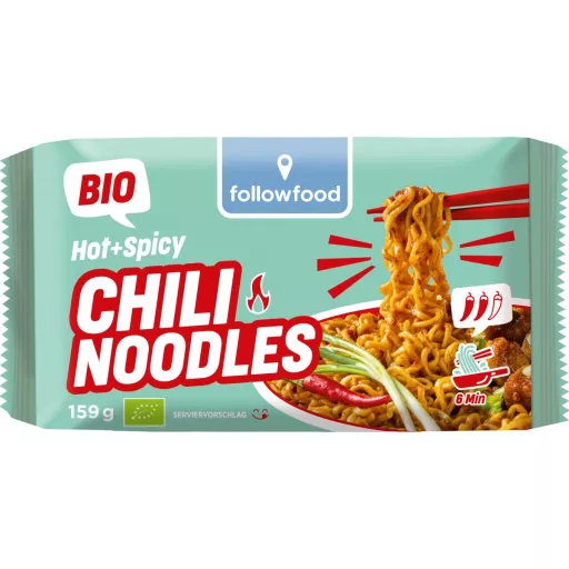 Økologisk Hot + Spicy Chili Noodles - 159G - FollowFood