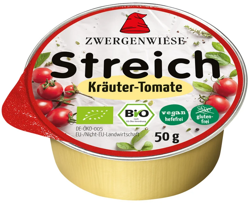 Økologisk Vegansk Smørrepålæg Mini - Urter & Tomat - 50G - Zwergenwiese Streich