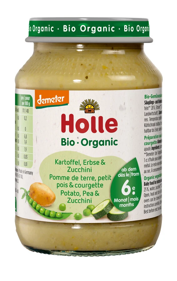 Biodynamisk Kartoffel, Ærter & Courgettemos fra 6 mdr. - 190G - Holle