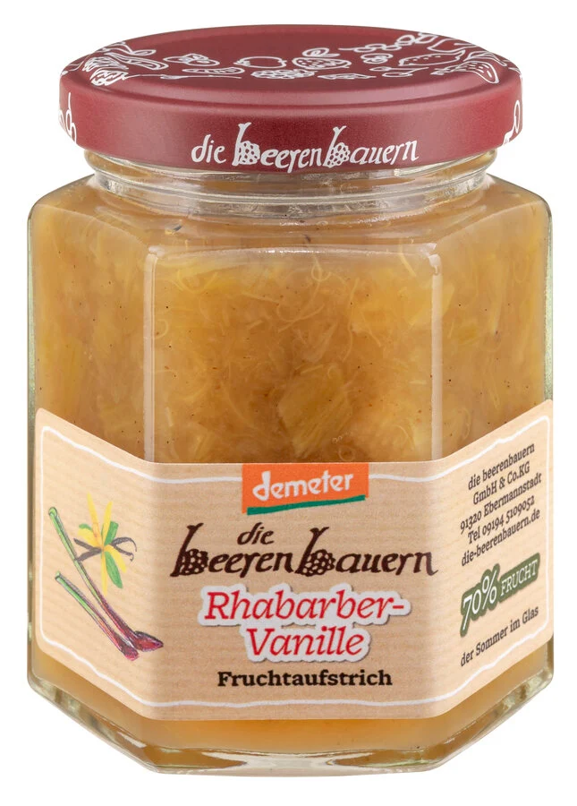 Biodynamisk Rabarber Vanilje Marmelade - 200G - die Beerenbauern