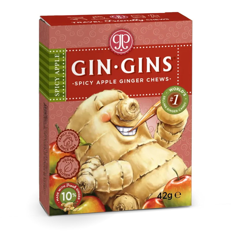 Ginger Chews Gin Gins Spicy Apple Travel Pack - 42G - Ginger People