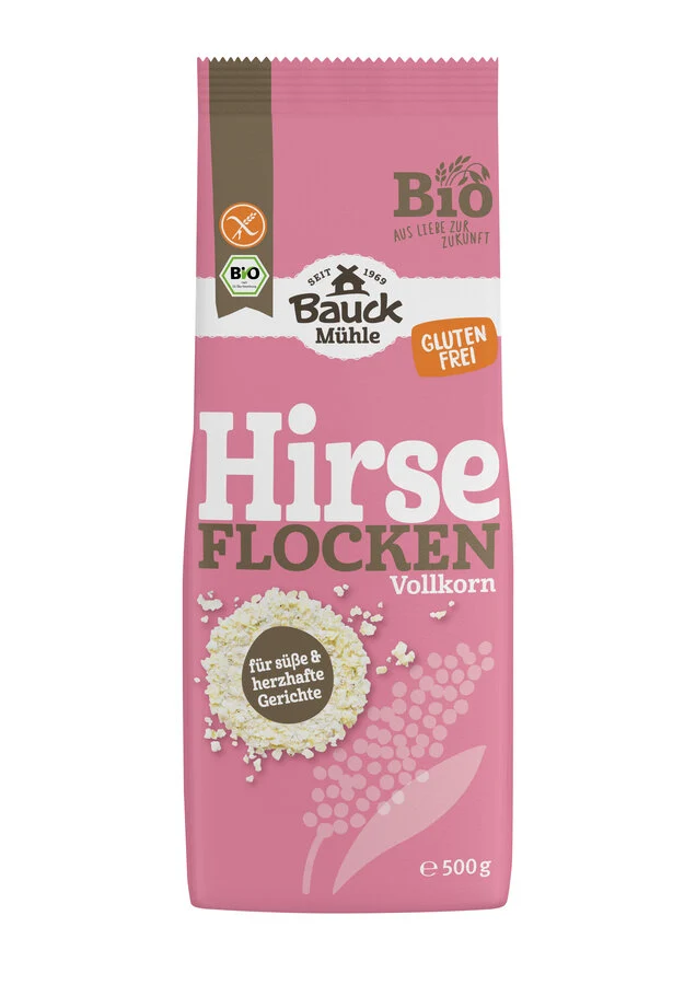 Økologiske Fuldkorns Hirseflager - 500G - Bauck Mühle
