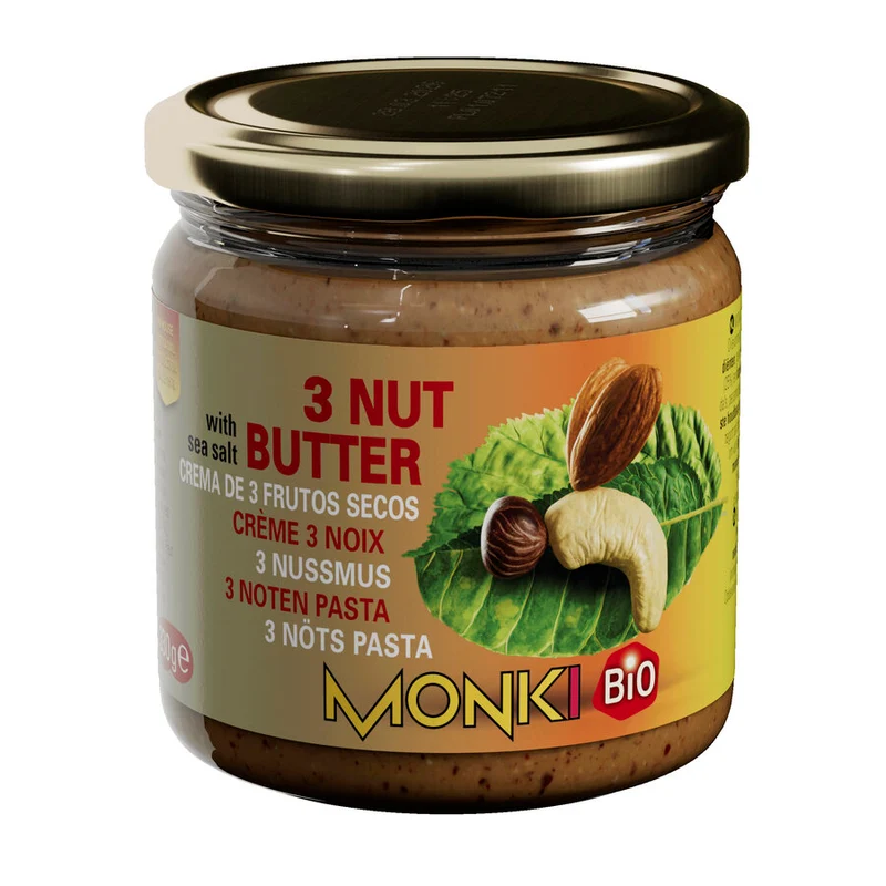 Økologisk 3 Nødder Nøddesmør - Ristet & Saltet - 330G - Monki