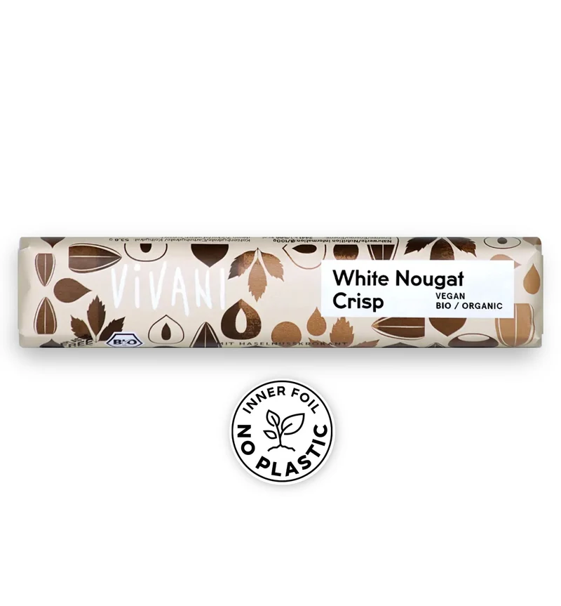 Vit Choklad, nougat & hasselnöt (risdrycksbaserad), 35 g