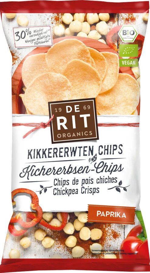 Økologiske Kikærtechips Paprika - 75G - De Rit