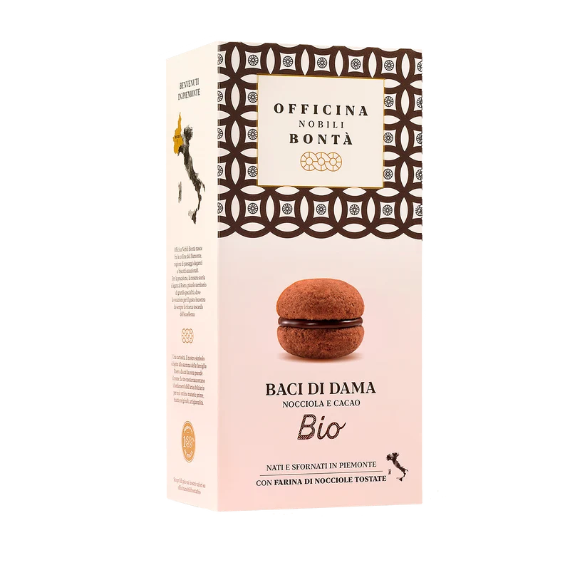Økologiske Baci di Dama Nocciola E Cacao - 180G - Officina Nobili Bontà
