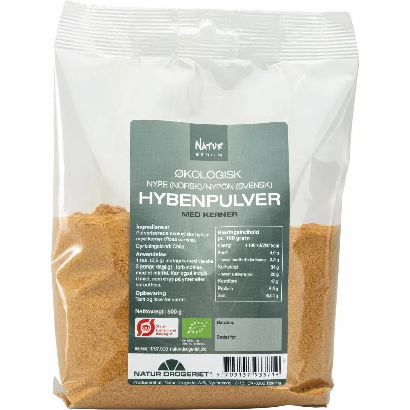 Økologisk Hybenpulver Fin med Kerner - 500G - Natur-Drogeriet