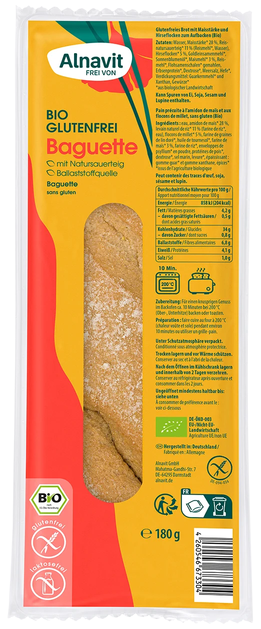 Økologisk Glutenfri Baguette - 180G - Alnavit