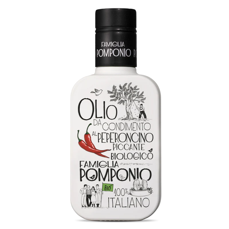Økologisk Abruzzo Olivenolie Al Peperoncino Picante - 250ML - Famiglia Pomponio