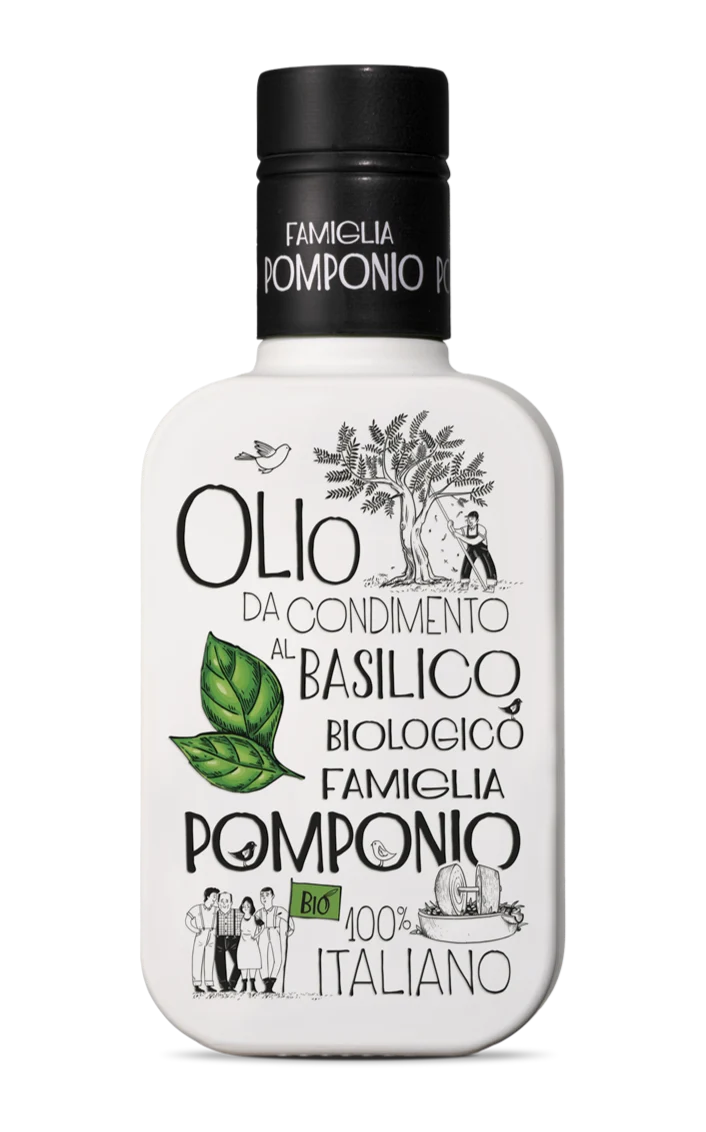 Økologisk Abruzzo Olivenolie Al Basilico - 250ML - Famiglia Pomponio